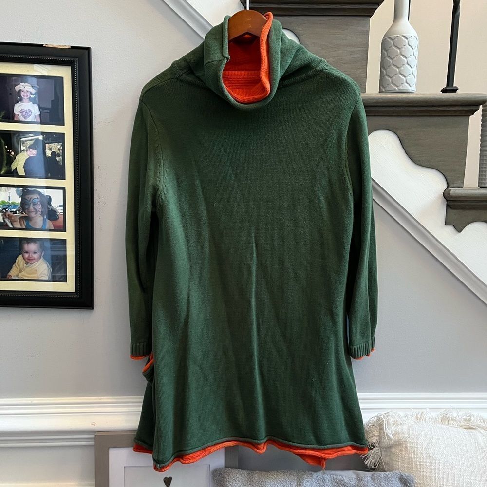 Lagenlook Green & Orange Side Pocket Sweater Dress sz L
